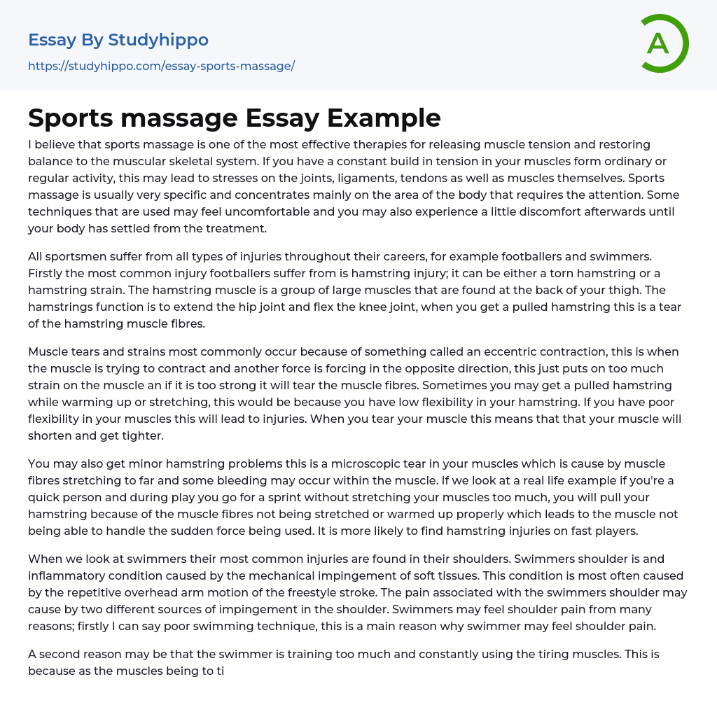 Sports massage Essay Example
