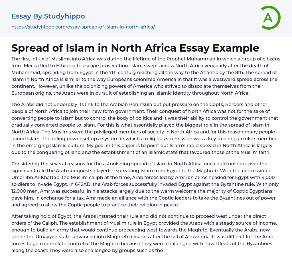 Spread of Islam in North Africa Essay Example