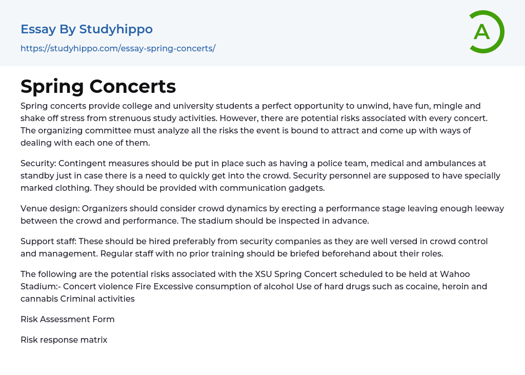 Spring Concerts Essay Example