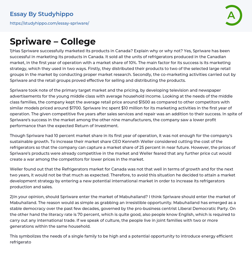 Spriware – College Essay Example