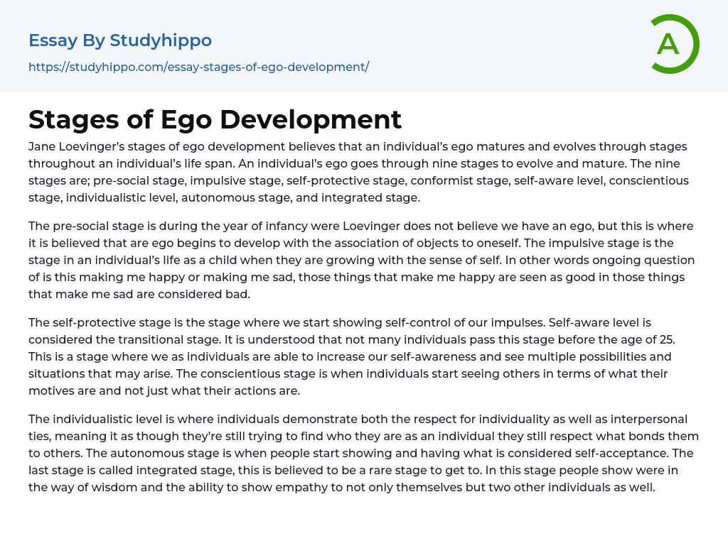 Stages of Ego Development Essay Example