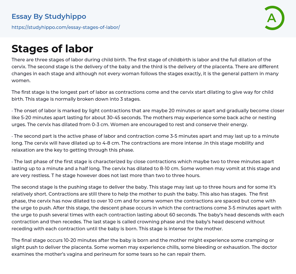 Stages of labor Essay Example