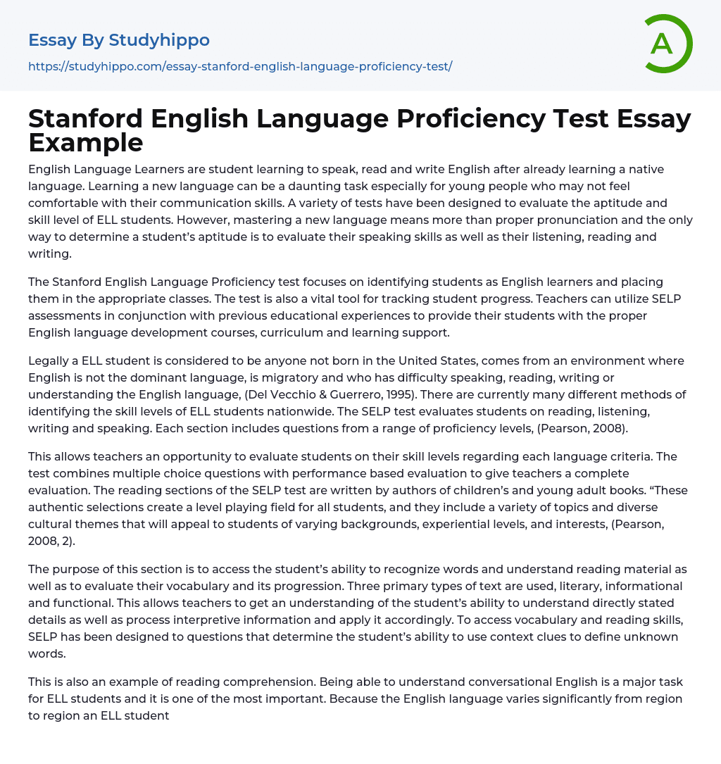 Stanford English Language Proficiency Test Essay Example