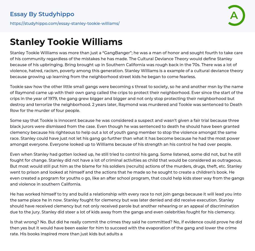 Stanley Tookie Williams Essay Example