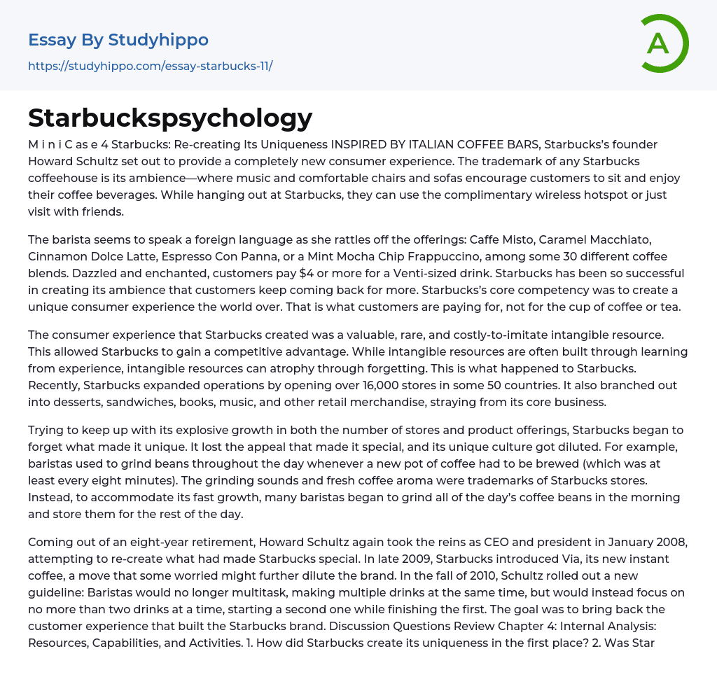 Starbucks: Re-creating Its Uniqueness Essay Example