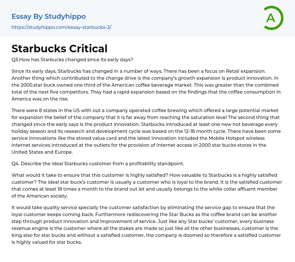 Starbucks Critical Essay Example