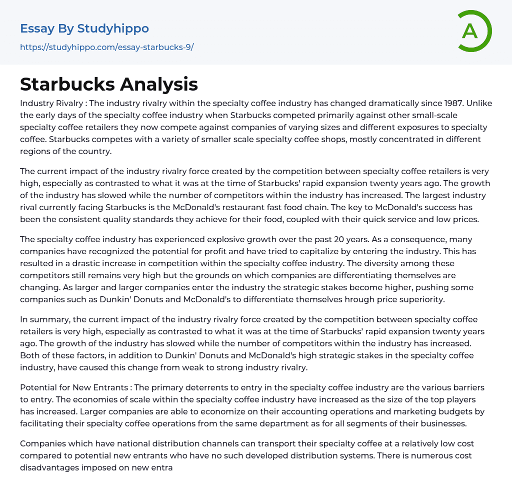 Starbucks Analysis Essay Example