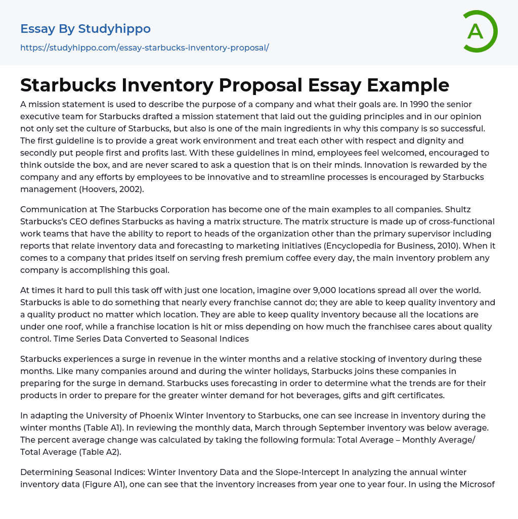 Starbucks Inventory Proposal Essay Example
