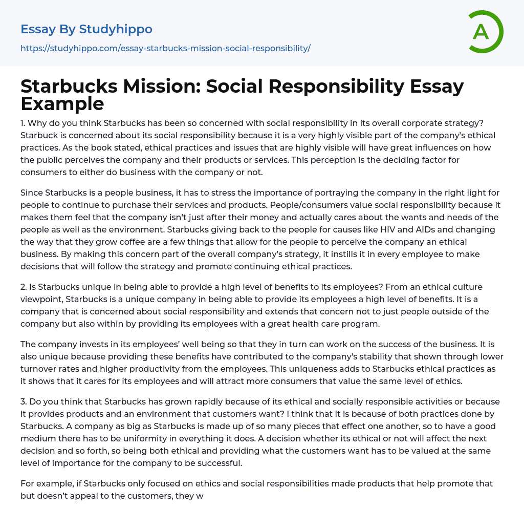 Starbucks Mission: Social Responsibility Essay Example