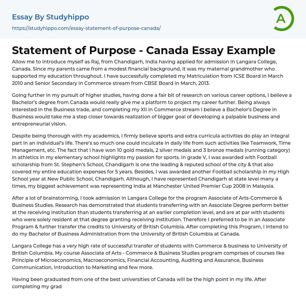 personal statement for university examples canada