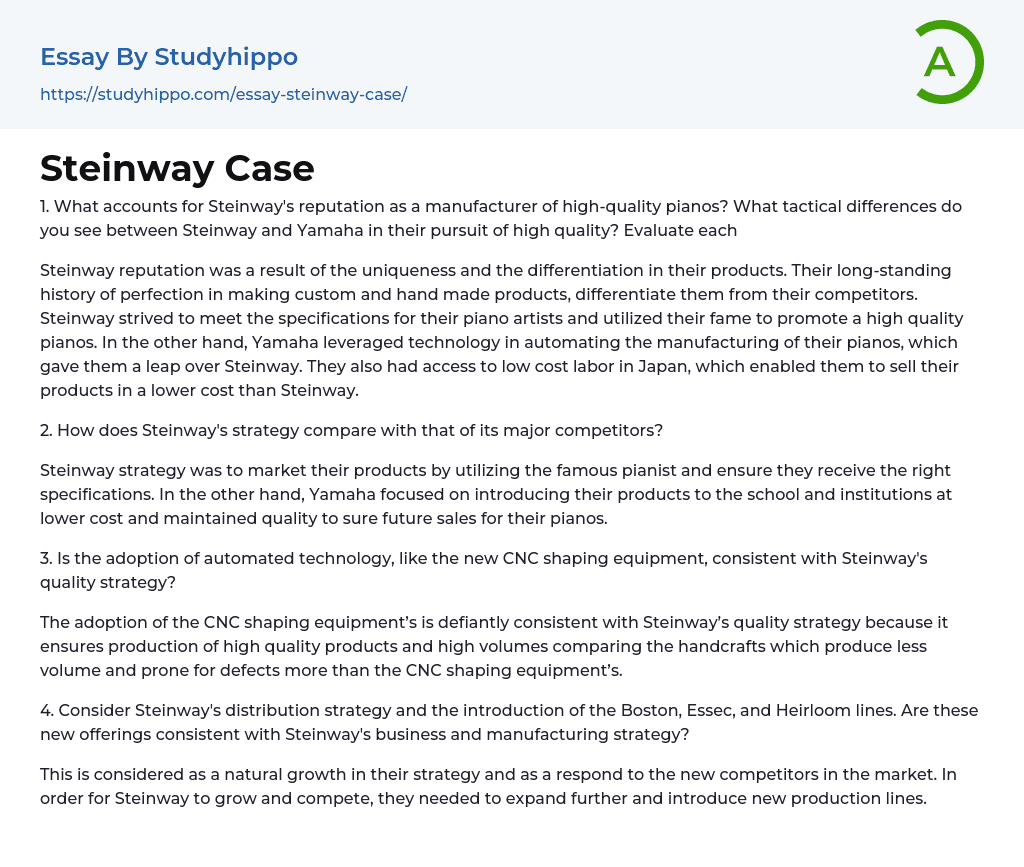 Steinway Case Essay Example