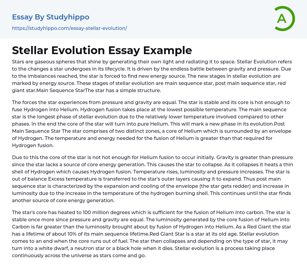 Stellar Evolution Essay Example
