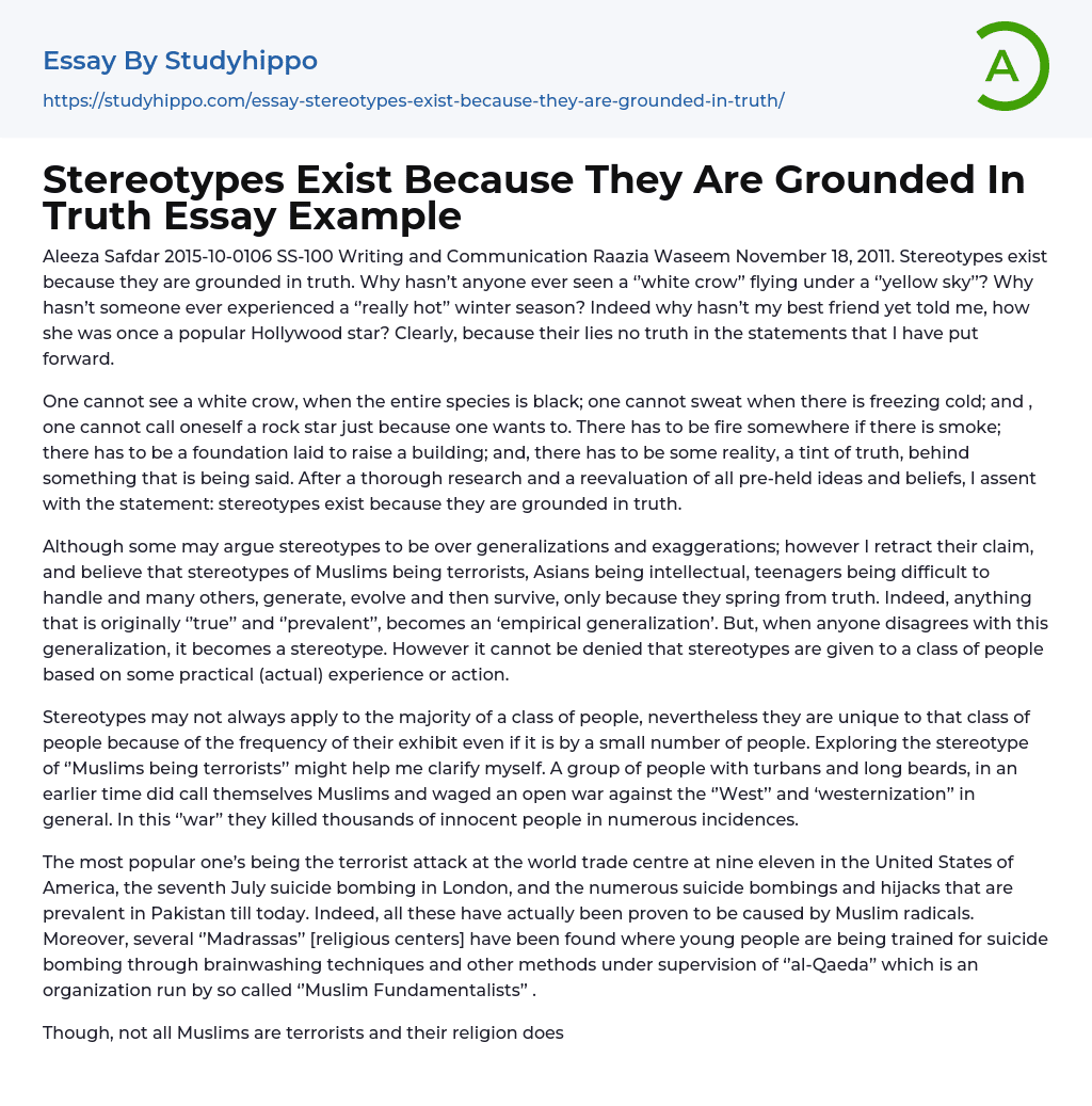 Stereotypes Exist Because They Are Grounded In Truth Essay Example