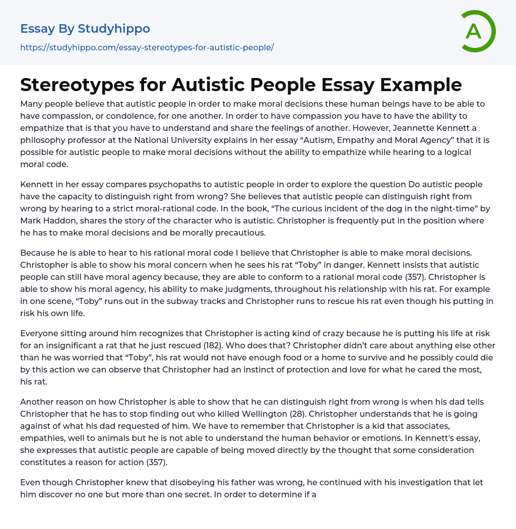 Stereotypes for Autistic People Essay Example