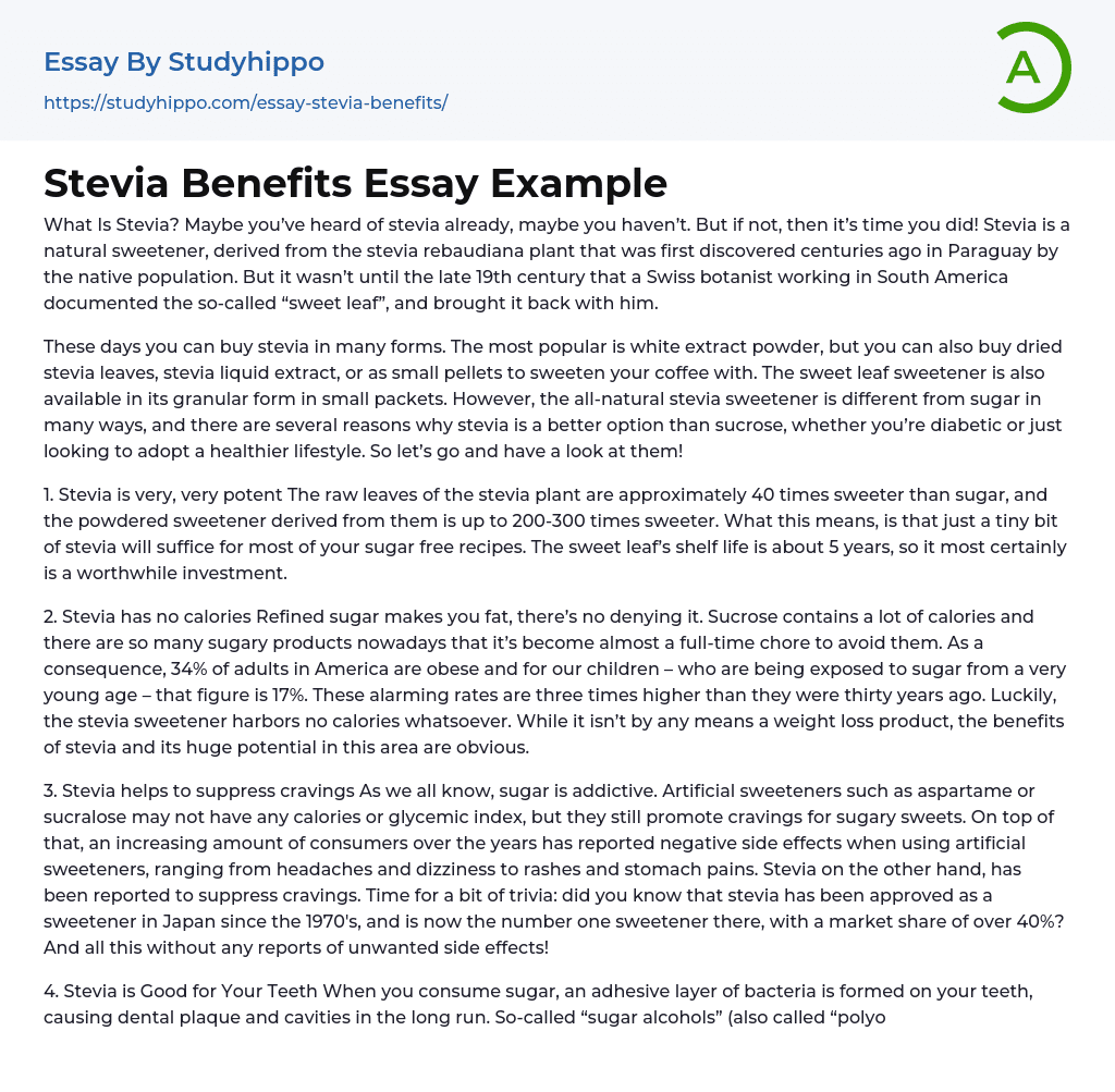 Stevia Benefits Essay Example