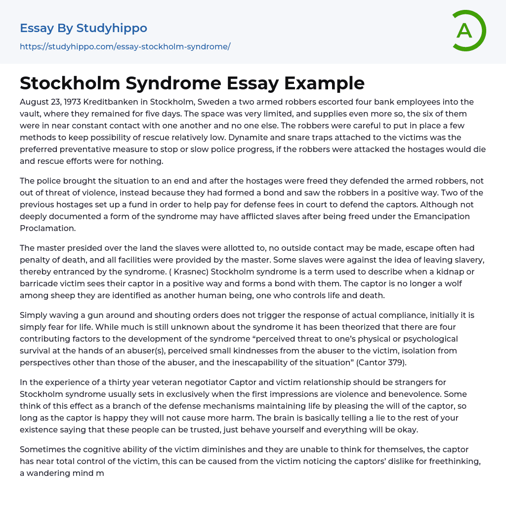 Stockholm Syndrome Essay Example