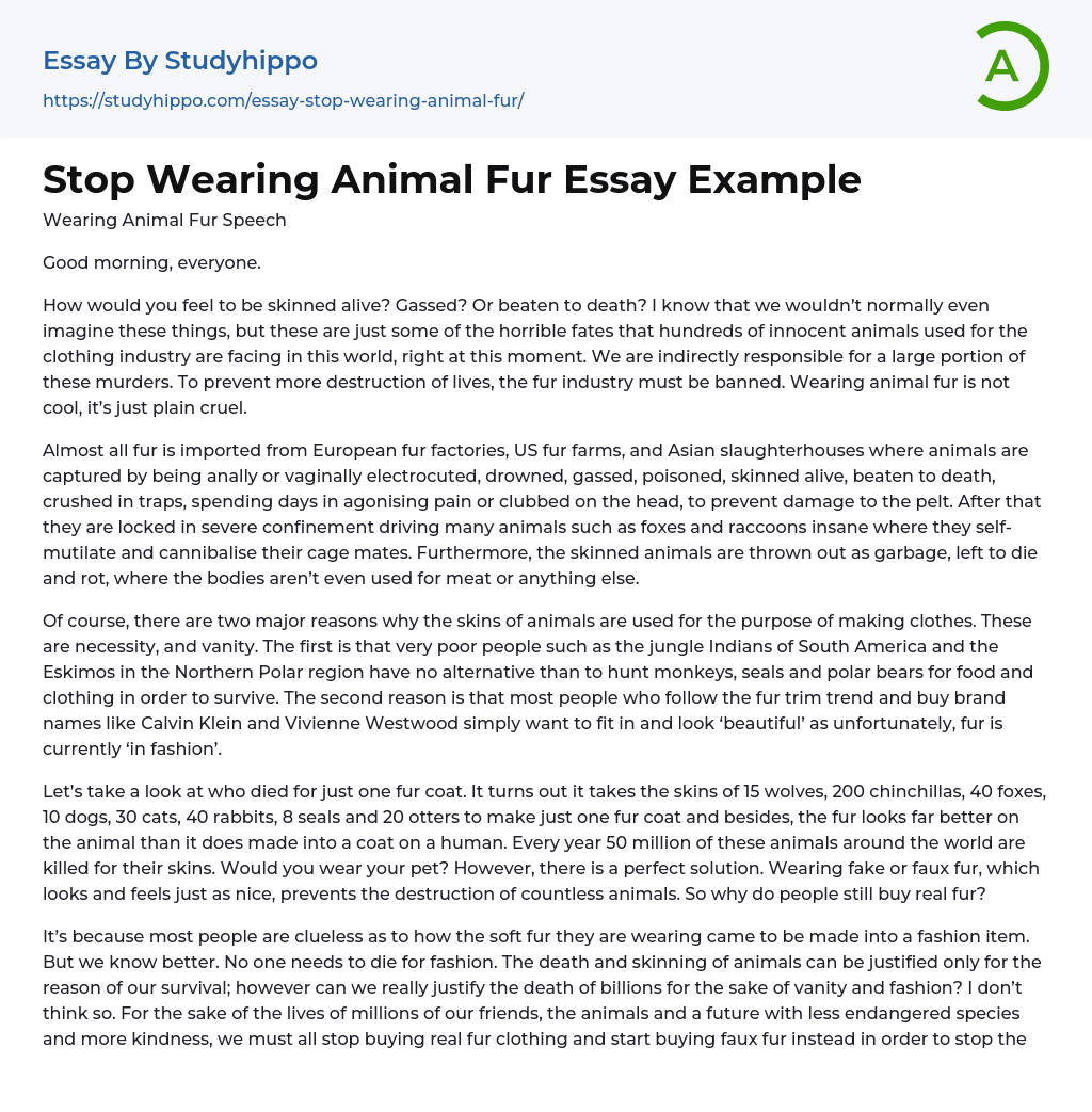 it is wrong to kill animals for their fur essay