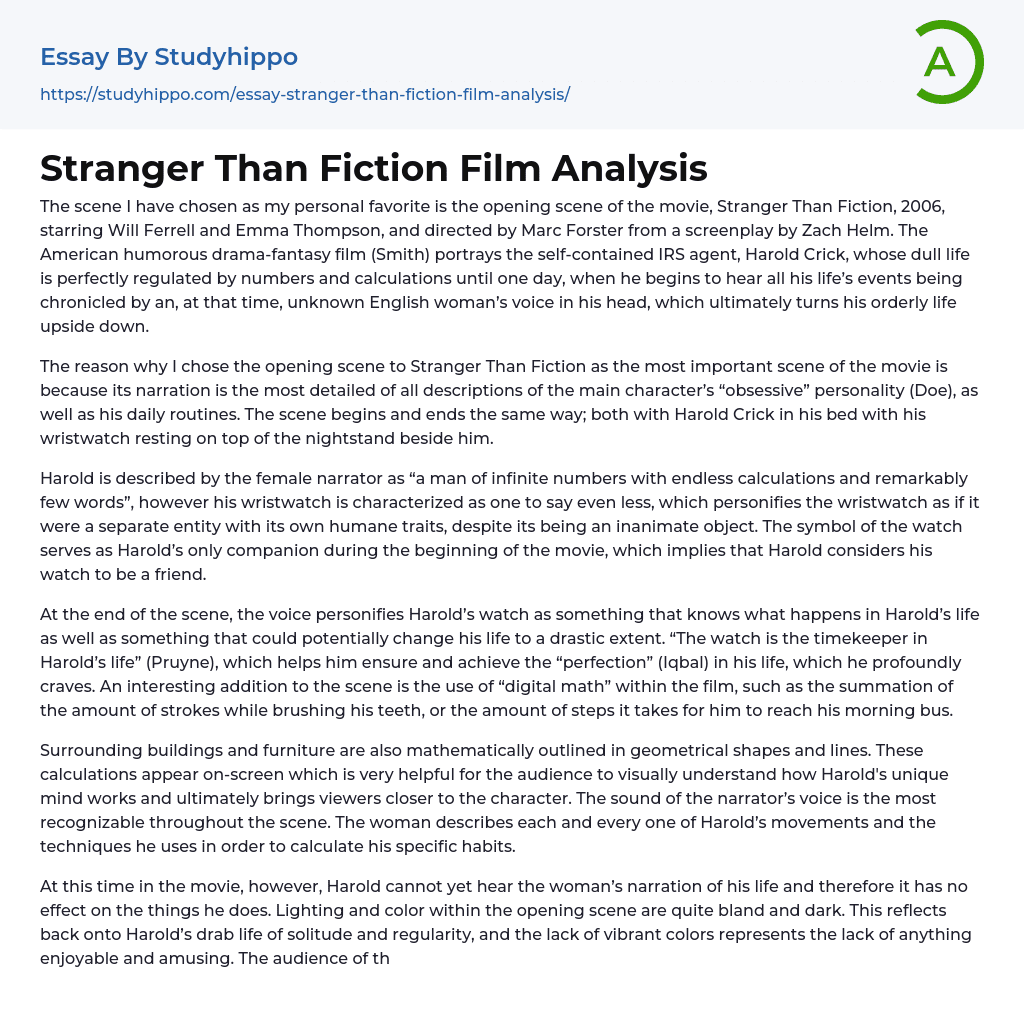 Stranger Than Fiction Film Analysis Essay Example