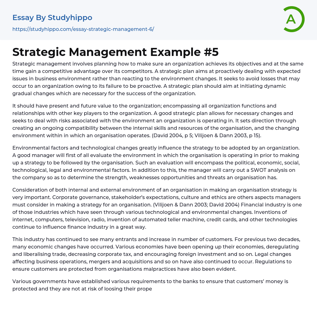 Strategic Management Example #5 Essay Example