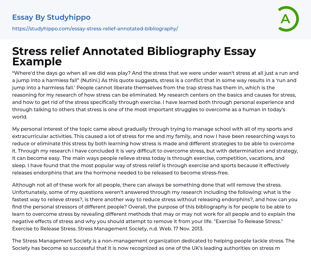 Stress relief Annotated Bibliography Essay Example