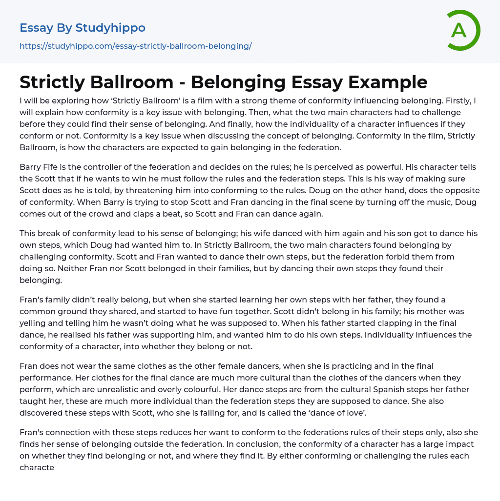 Strictly Ballroom – Belonging Essay Example