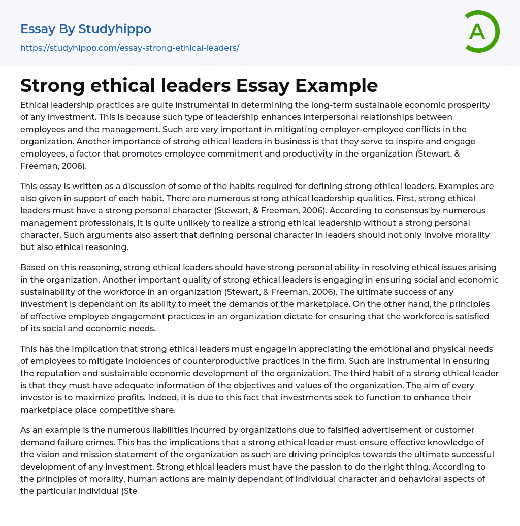 Strong ethical leaders Essay Example