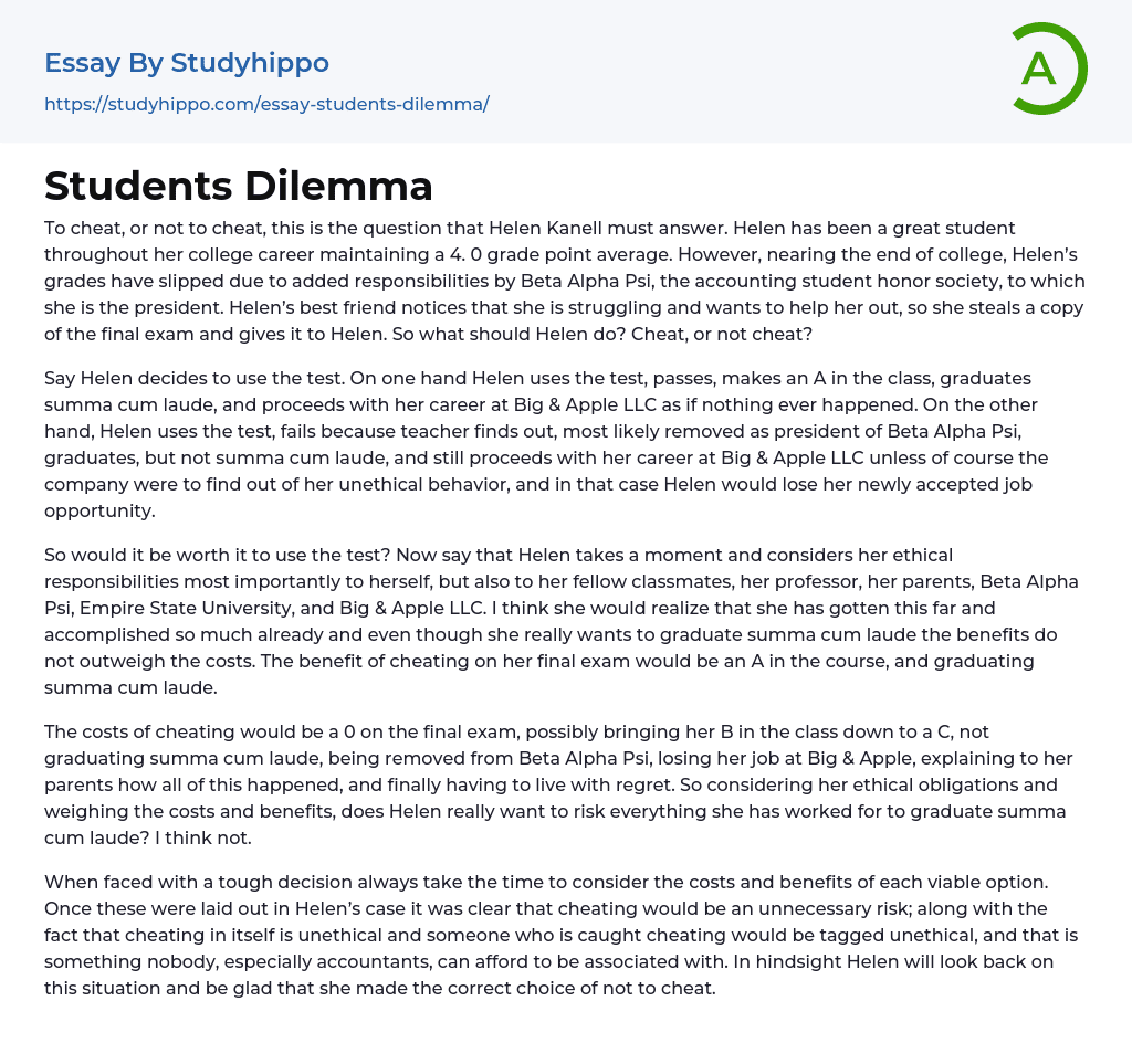 Students Dilemma Essay Example