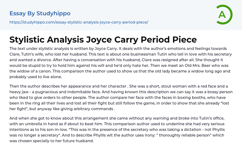 Stylistic Analysis Joyce Carry Period Piece Essay Example