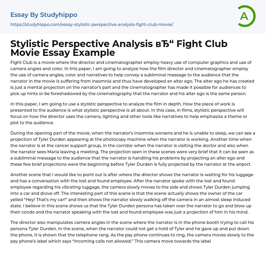 Stylistic Perspective Analysis Fight Club Movie Essay Example