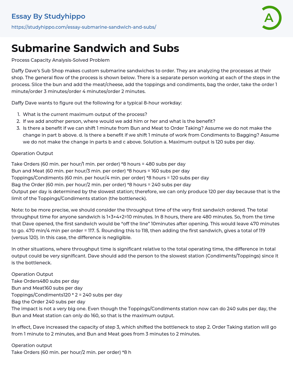 Submarine Sandwich and Subs Essay Example