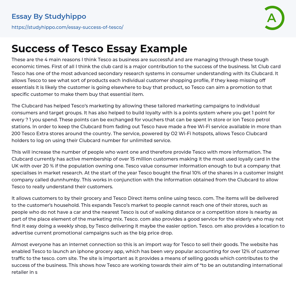 Success of Tesco Essay Example