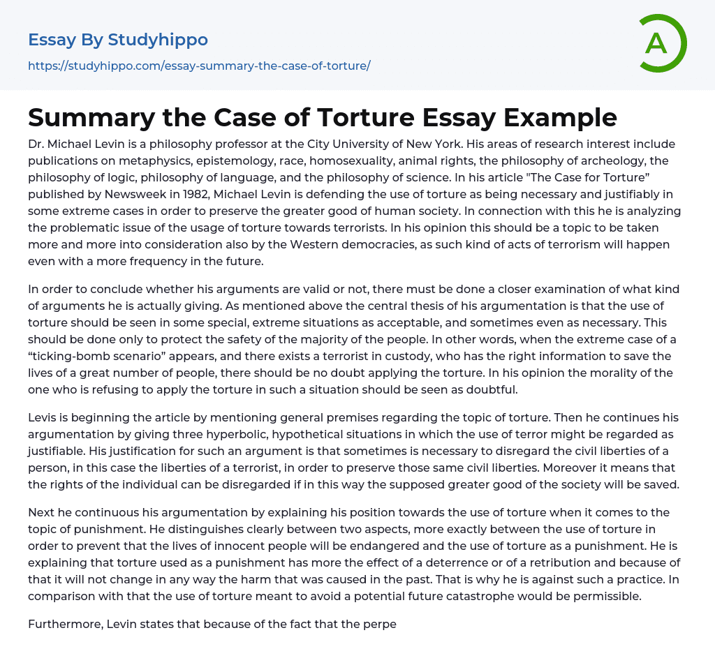 Summary the Case of Torture Essay Example
