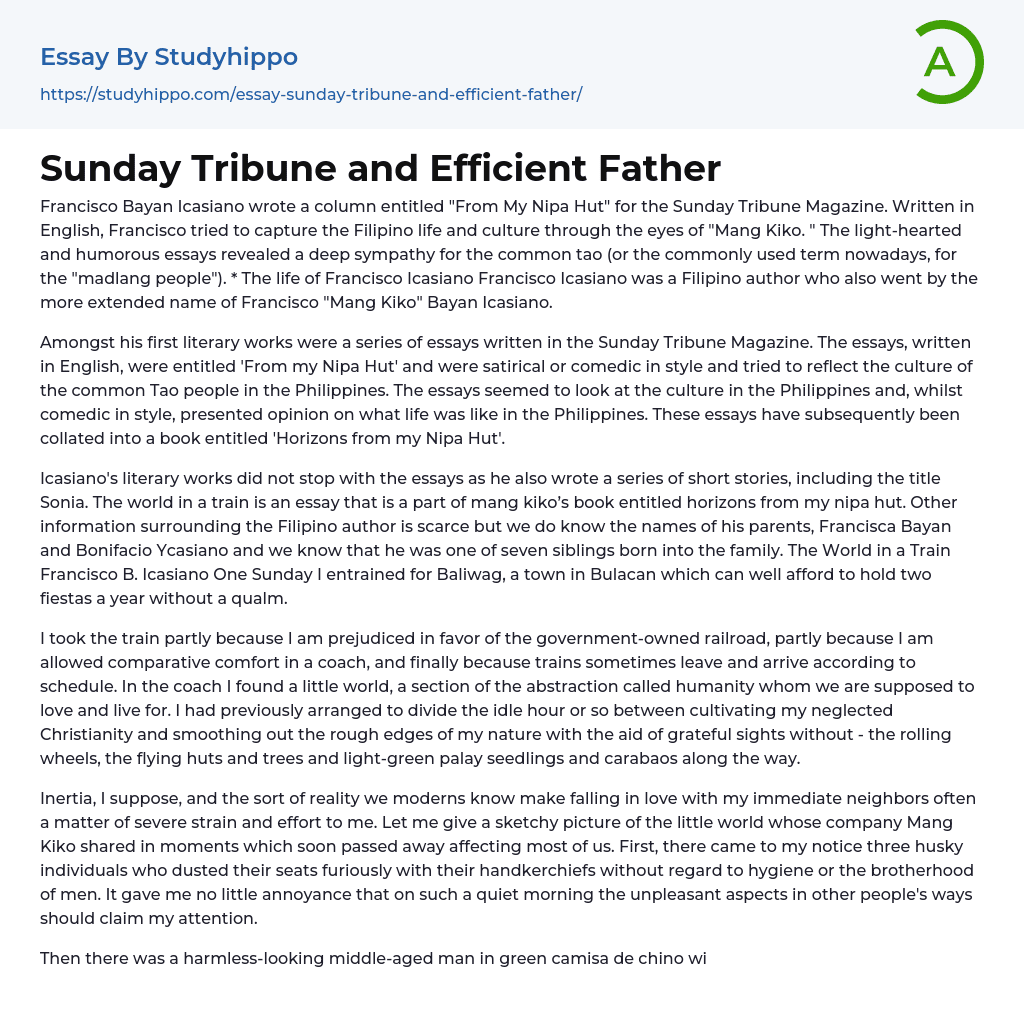 Sunday Tribune and Efficient Father Essay Example