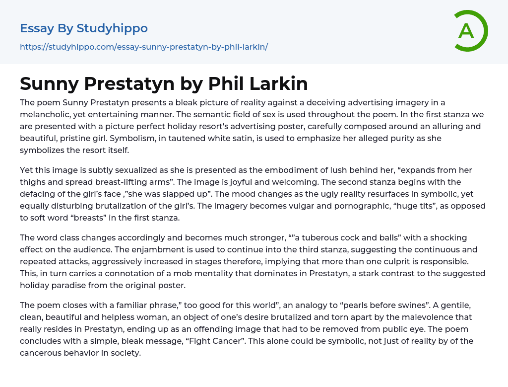 Sunny Prestatyn by Phil Larkin Essay Example