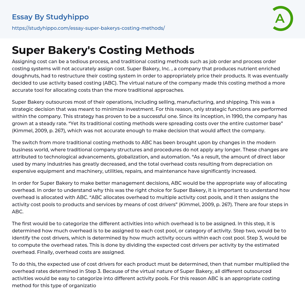 Super Bakery’s Costing Methods Essay Example