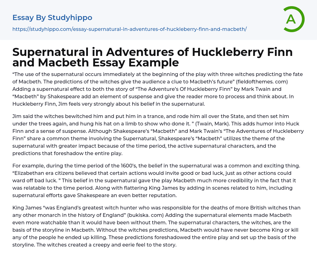 Supernatural in Adventures of Huckleberry Finn and Macbeth Essay Example