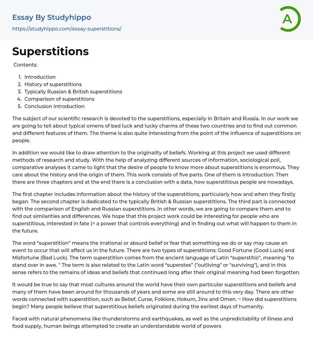 superstitions in society today essay
