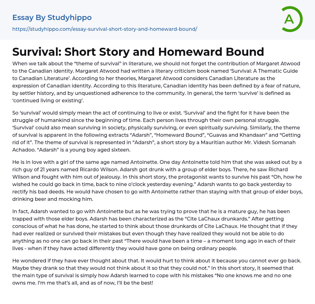 Survival: Short Story and Homeward Bound Essay Example