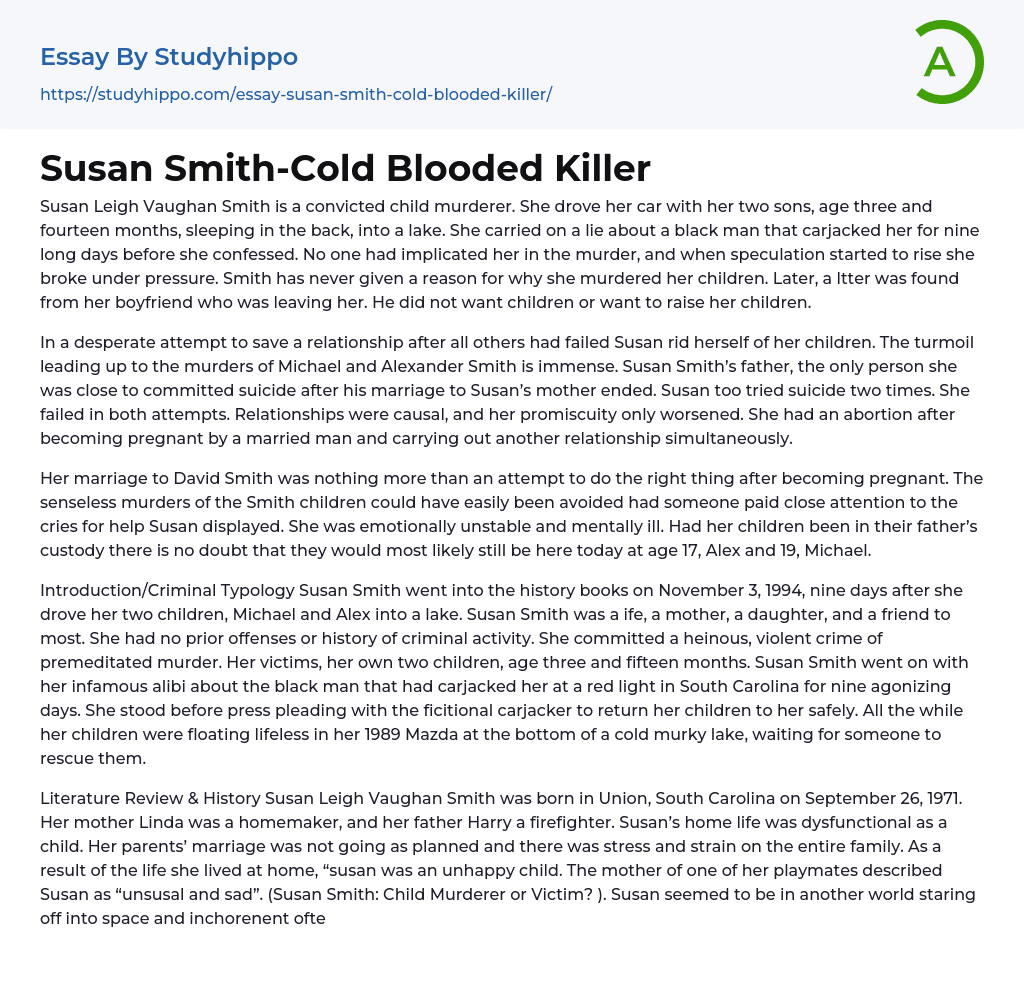Susan Smith-Cold Blooded Killer Essay Example