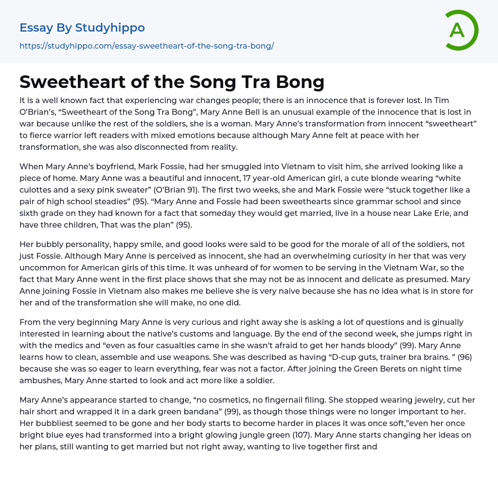 Sweetheart of the Song Tra Bong Essay Example