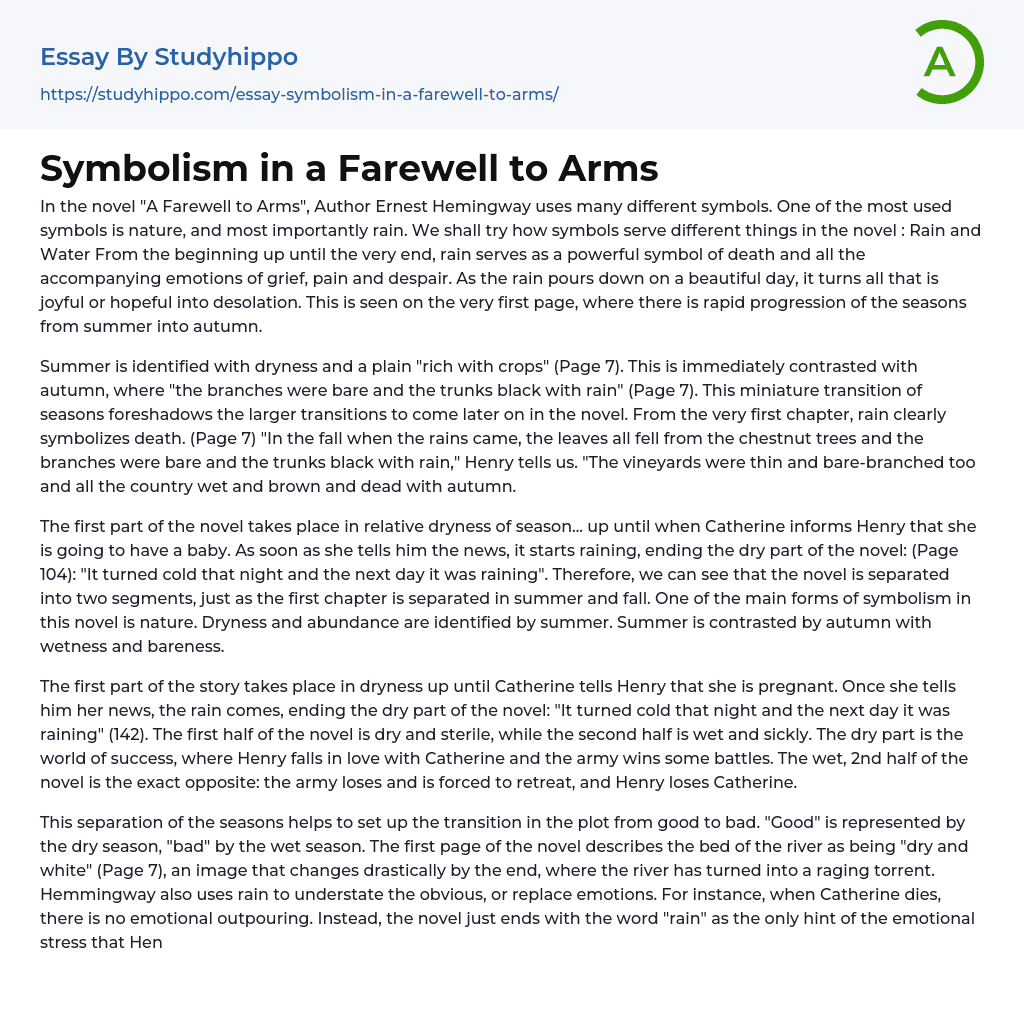 Symbolism in a Farewell to Arms Essay Example