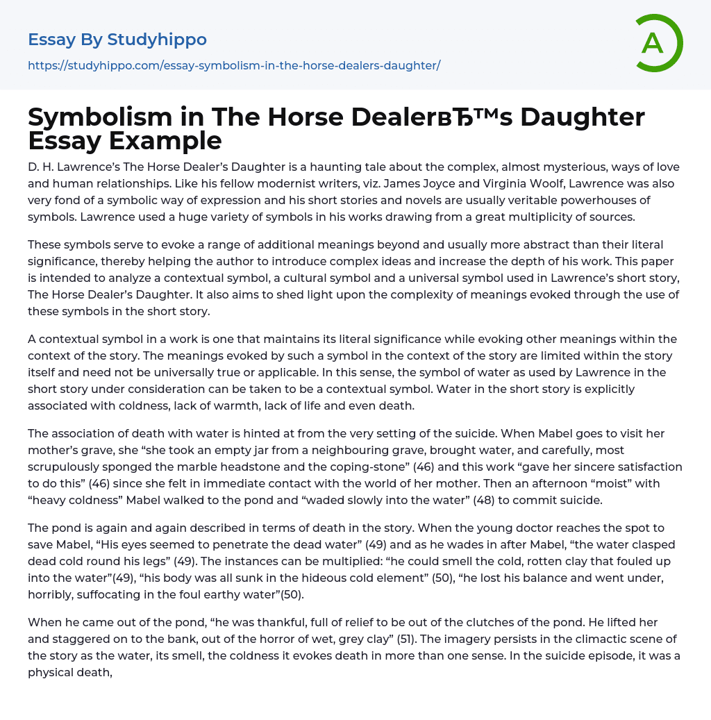 Symbolism in The Horse Dealer’s Daughter Essay Example