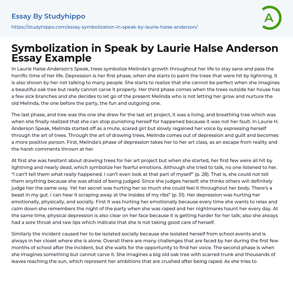 Symbolization in Speak by Laurie Halse Anderson Essay Example