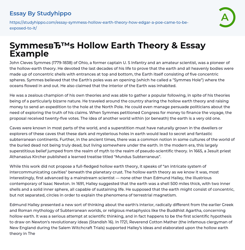 Symmes’s Hollow Earth Theory  Essay Example