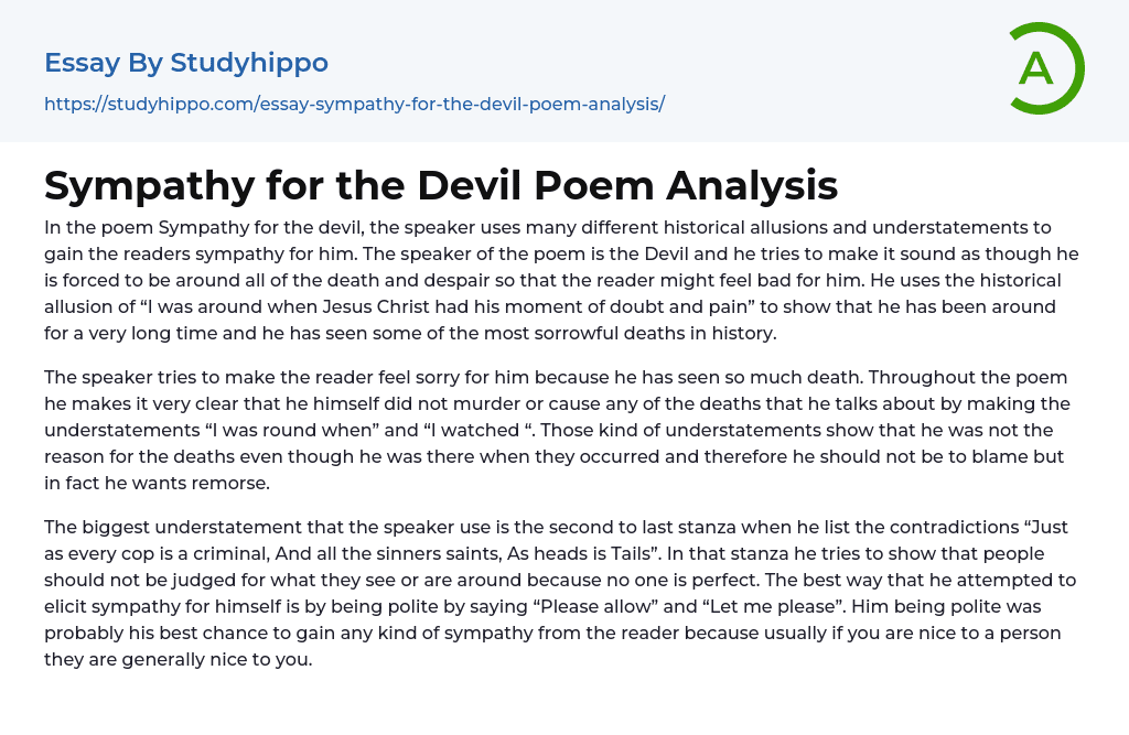 Sympathy for the Devil Poem Analysis Essay Example