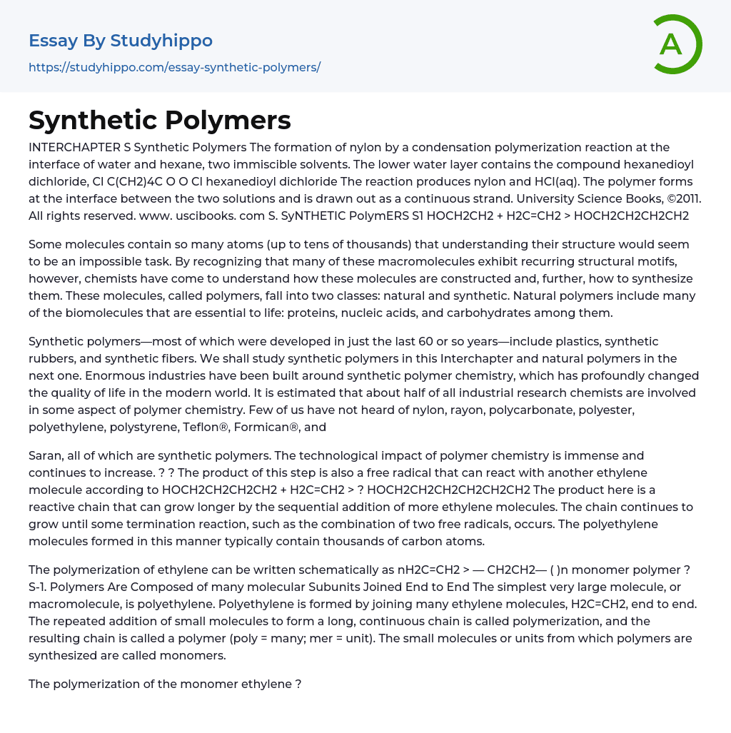 Lab Synthetic Polymers Essay Example
