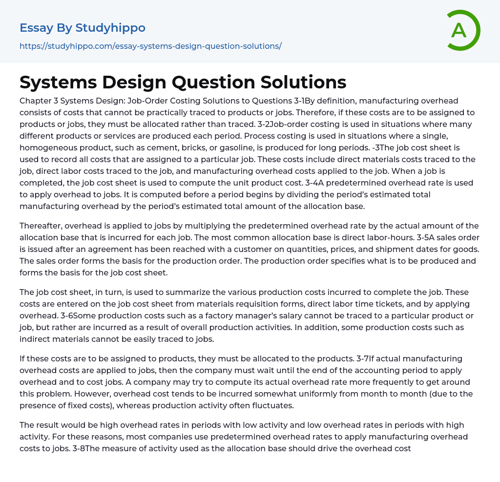 Systems Design Question Solutions Essay Example