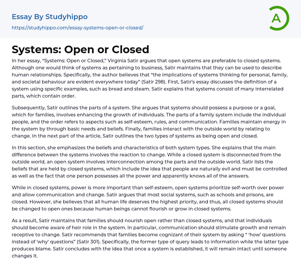Systems: Open or Closed Essay Example