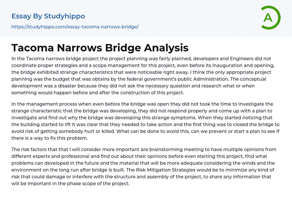 Tacoma Narrows Bridge Analysis Essay Example