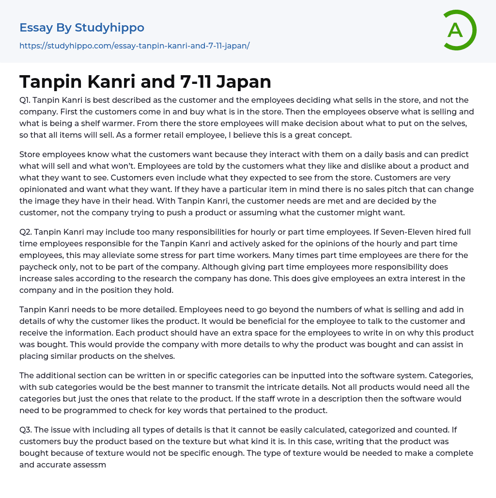 Tanpin Kanri and 7-11 Japan Essay Example